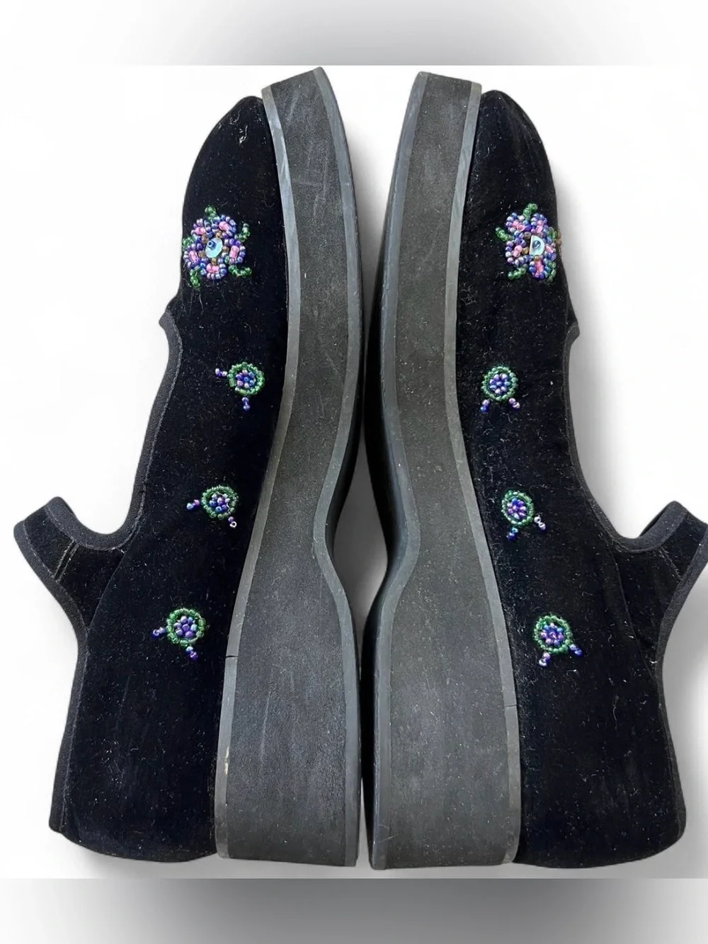 Vintage Mudd Black Velvet Beaded Mary Jane Platform Shoes 8.5 Y2K